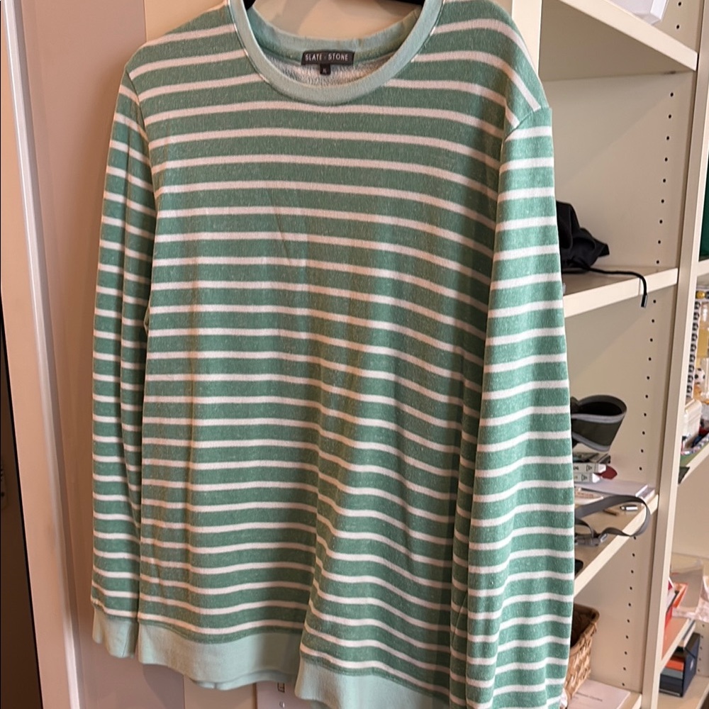 Slate & Stone Crewneck Sweater Green and White Stripes